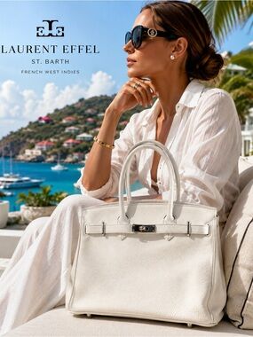 Laurent Effel St. Barth White Genuine Leather Birkin Style Handbag